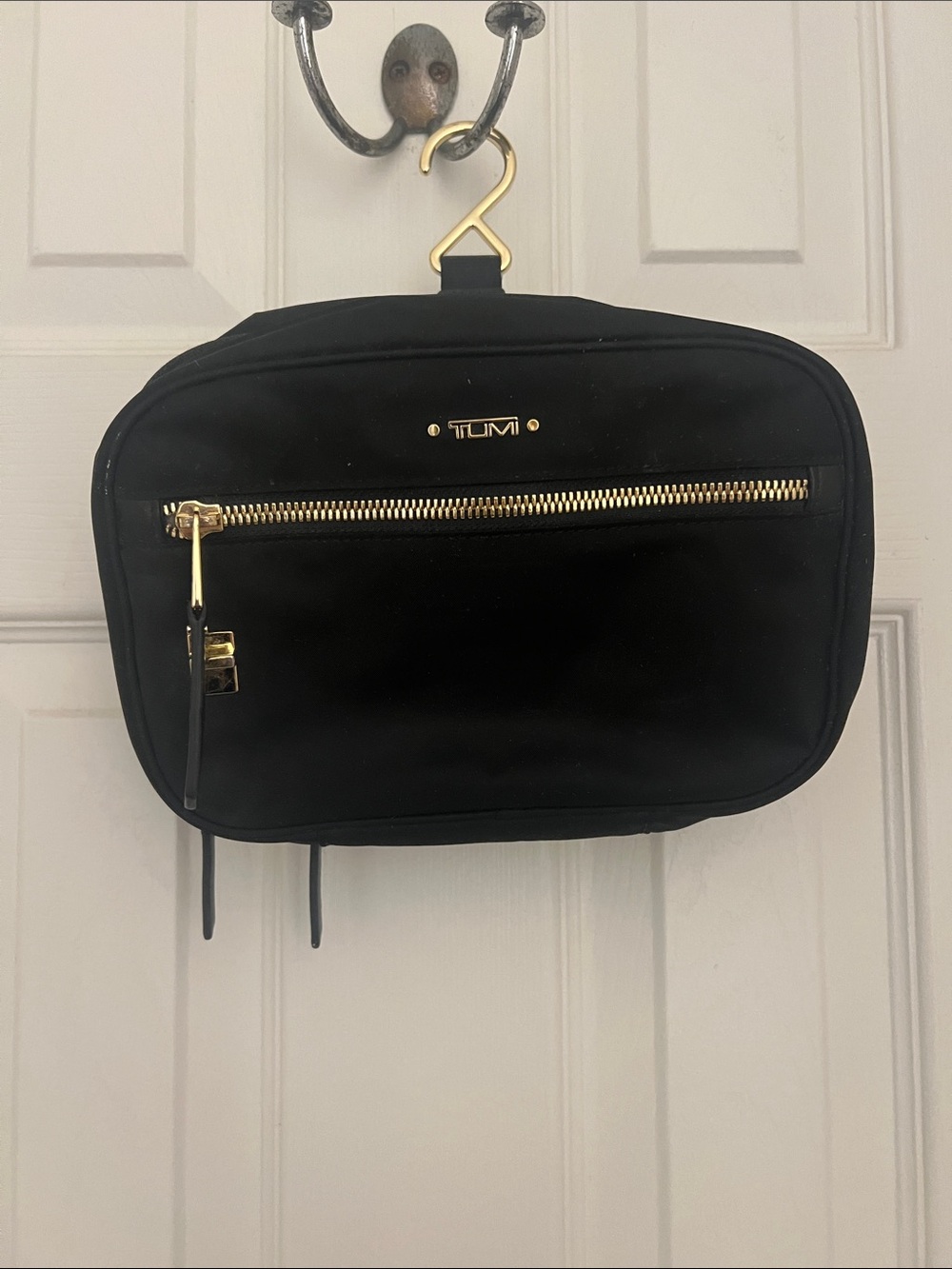 Tumi Yima Black Hanging Toiletry Bag with Gold Hardware